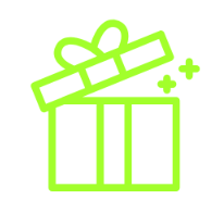 Green gift icon with a bow on a white background